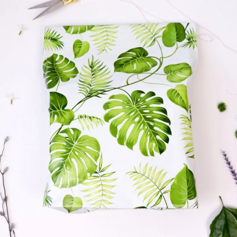 100 Banana Leaves Gussetted Poly Mailers 14.5x19x4